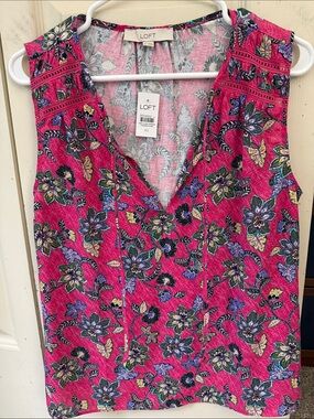 LOFT Pink Floral Sleeveless V-Neck Camisole